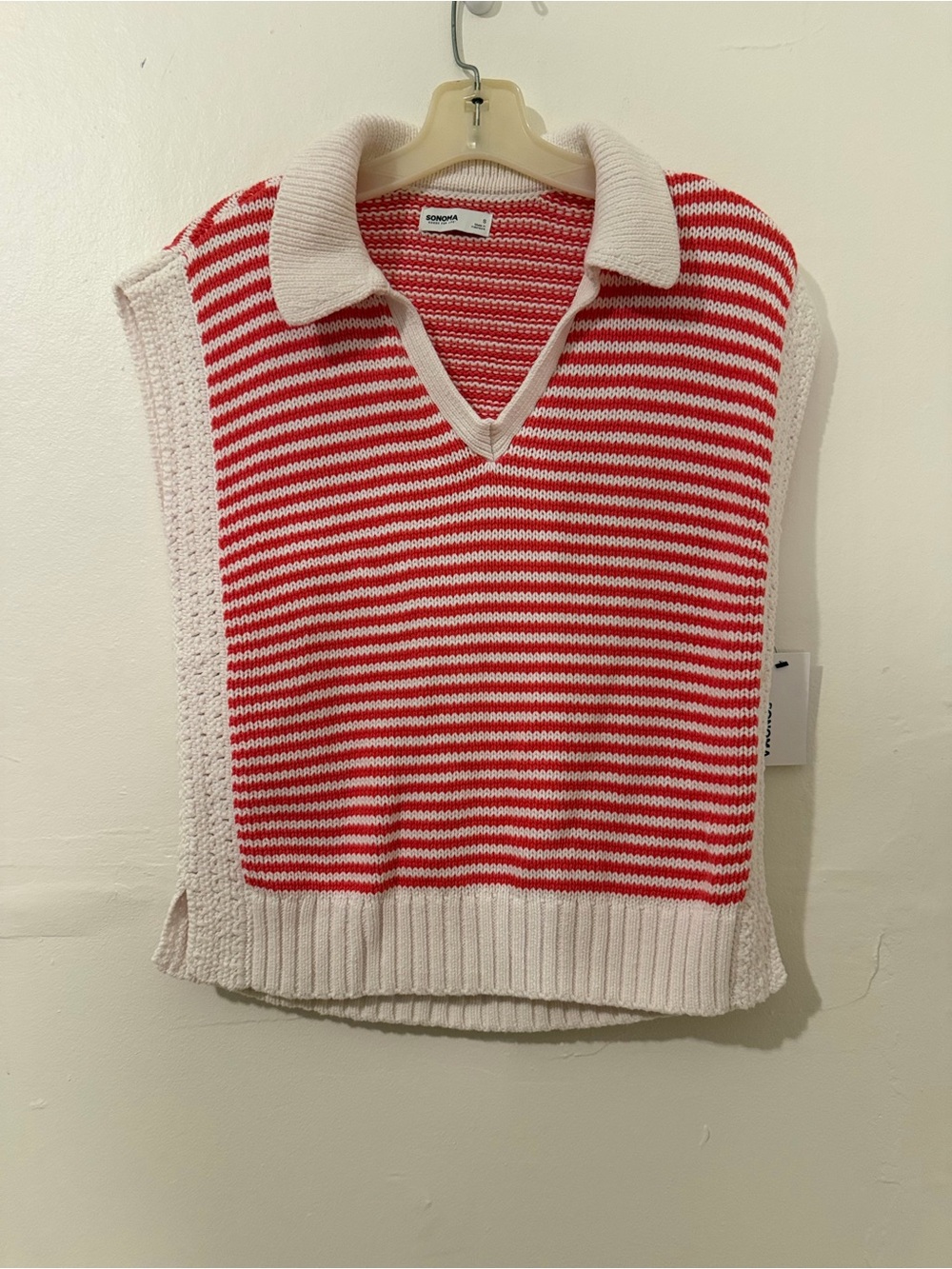 Sonoma Red and Cream Striped V-Neck Sweater Vest NEW